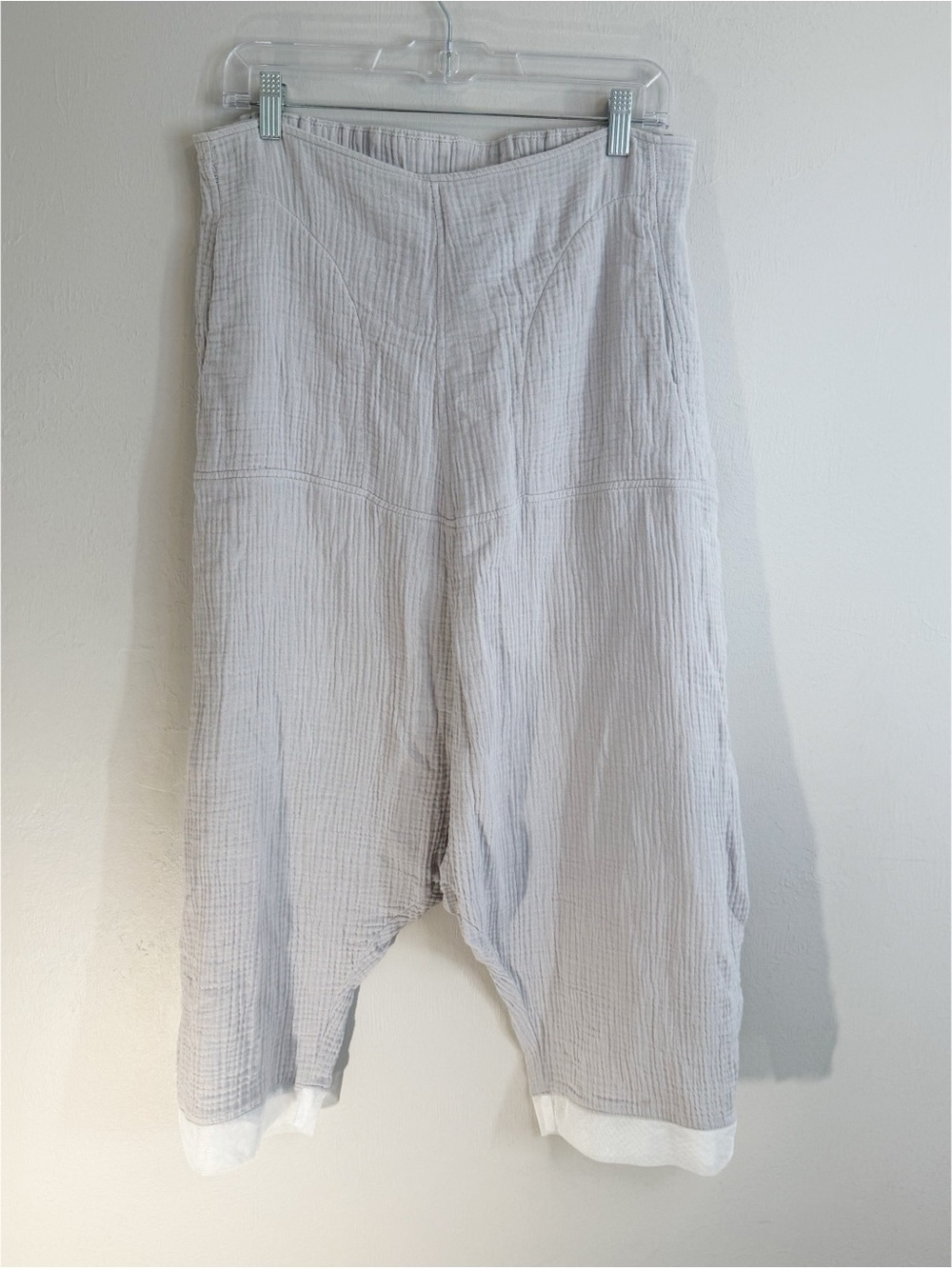 GERSHON BRAM Women’s Gray Gauze Drop Crotch Cotton Lagenlook Pants Israel Size M